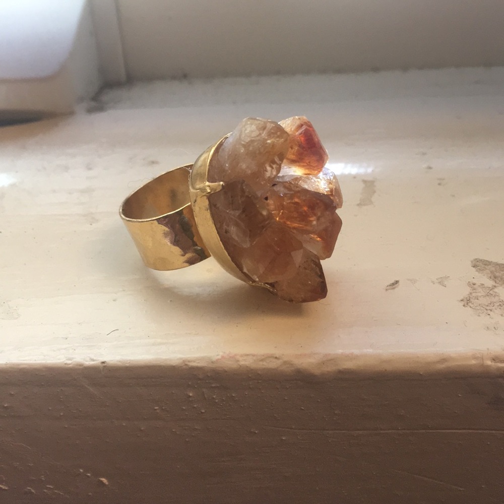 Citrine druzy cluster crystal ring